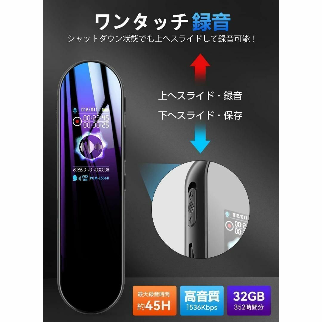 ボイスレコーダー 小型 イヤホン付属 32GB大容量 録音機 IC 1