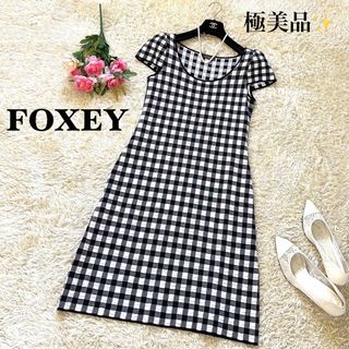 フォクシー FOXEY ネイビー 濃紺 ワンピース 40 日本製 春夏 美品