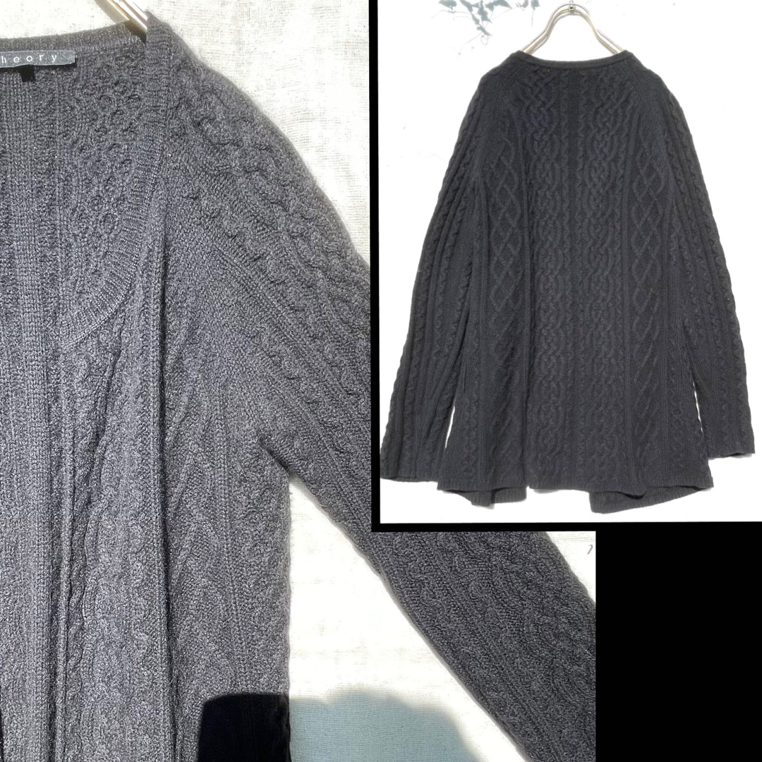 豊富な通販サイト カシミヤ ロング ニットカーディガン 黒 上質 模様編み 柄編み 素敵 ブラック