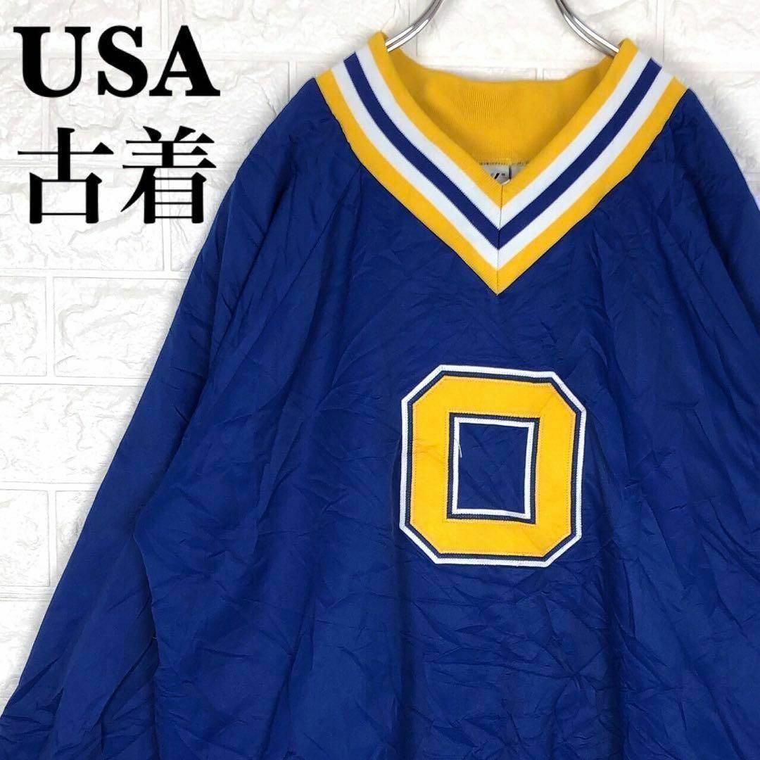 【ビッグサイズ】US☆プルオーバーナイロンジャケット　カレッジロゴ刺繍