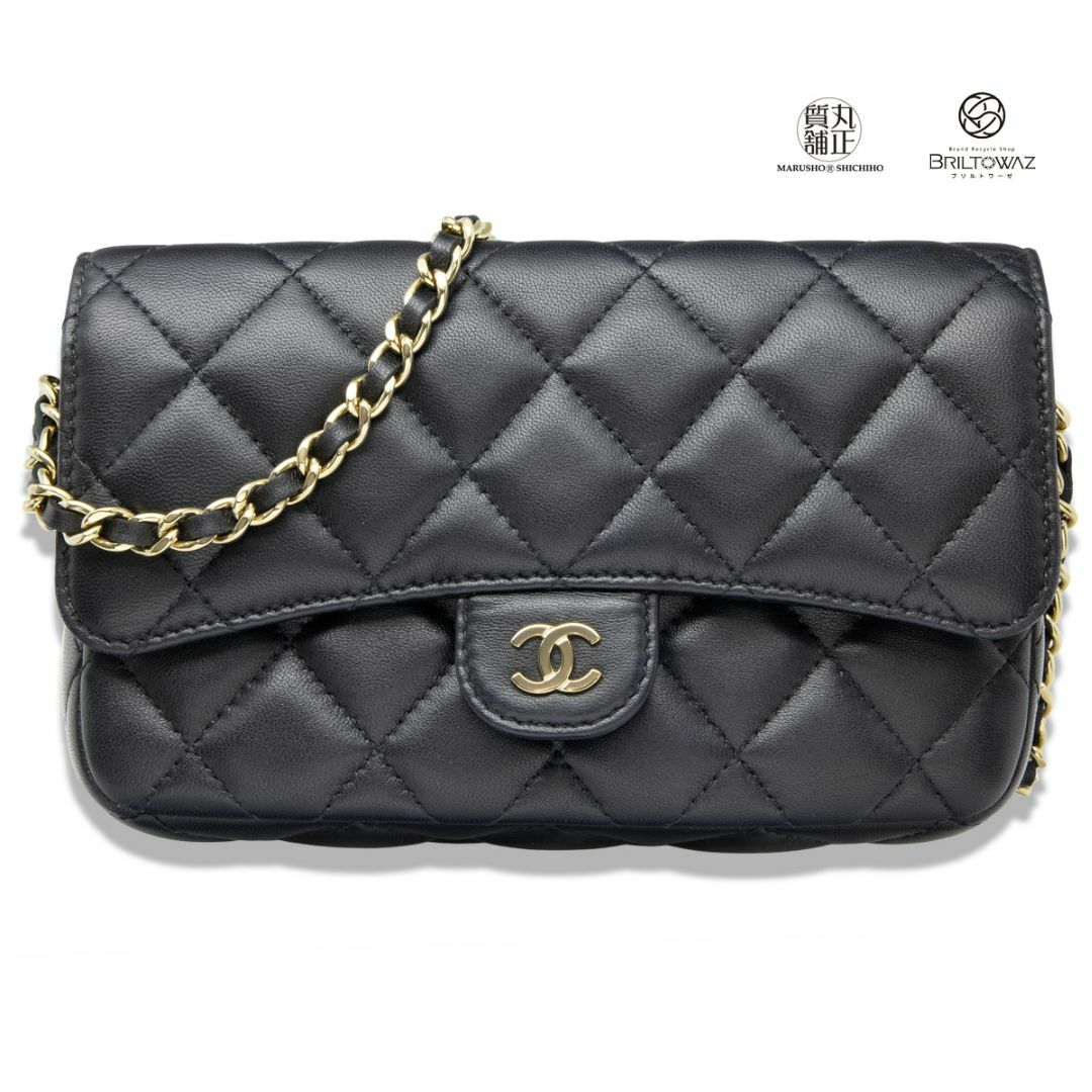 シャネル マトラッセ チェーンウォレット フォンケース AP2096 ラムスキン 黒 ゴールド金具 レディース CHANEL フラップ 財布  ショルダー ブラック 展示品【新品】【未使用】【ブリルトワーゼ】【丸正質舗】【質屋】（M211895e）