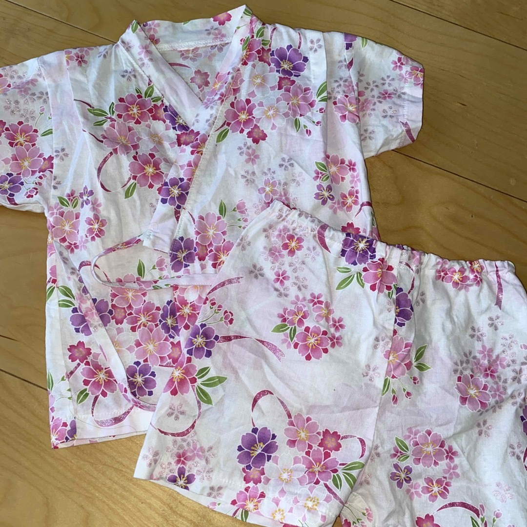 甚平　女の子　ピンク　花柄　日本製 キッズ/ベビー/マタニティのキッズ服女の子用(90cm~)(甚平/浴衣)の商品写真