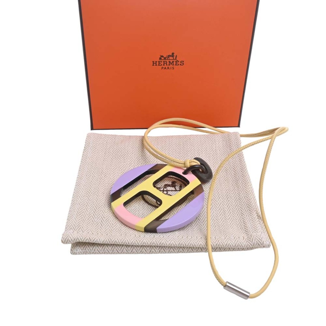 【中古】HERMES エルメス Hエキップ バッファローホーン ペンダント ネックレス - パープル/マルチカラー by