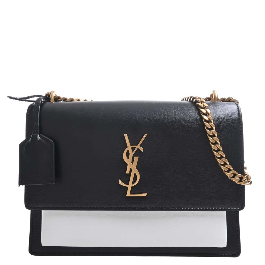 SAINT LAURENT サンローラン サンセット レザー チェーン ショルダーバッグ 442906 ブラック/ホワイト by