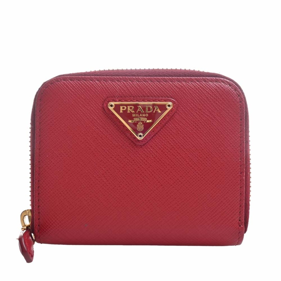 【中古】PRADA プラダ サフィアーノ トライアングルロゴ ラウンドファスナー コインケース - レッド by | フリマアプリ ラクマ