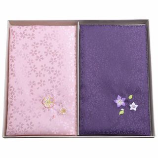 【在庫処分】小花綸子刺繍ソフト金封ふくさ２枚セット 日本製 りんず金封袱紗慶弔セ(その他)