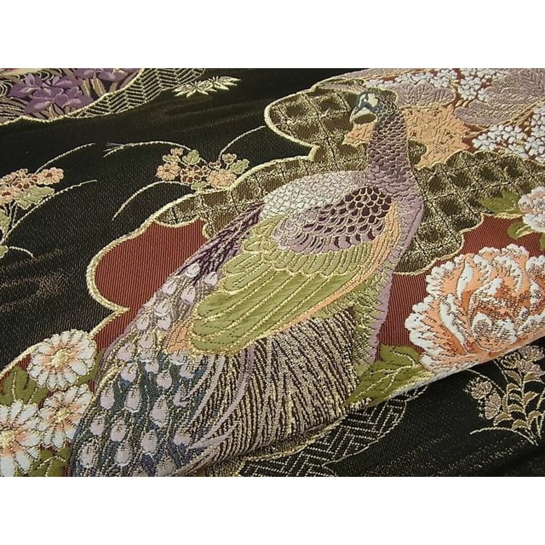 平和屋1■極上 六通柄袋帯 唐織 千鳥 黒地 金銀糸 逸品 1s046