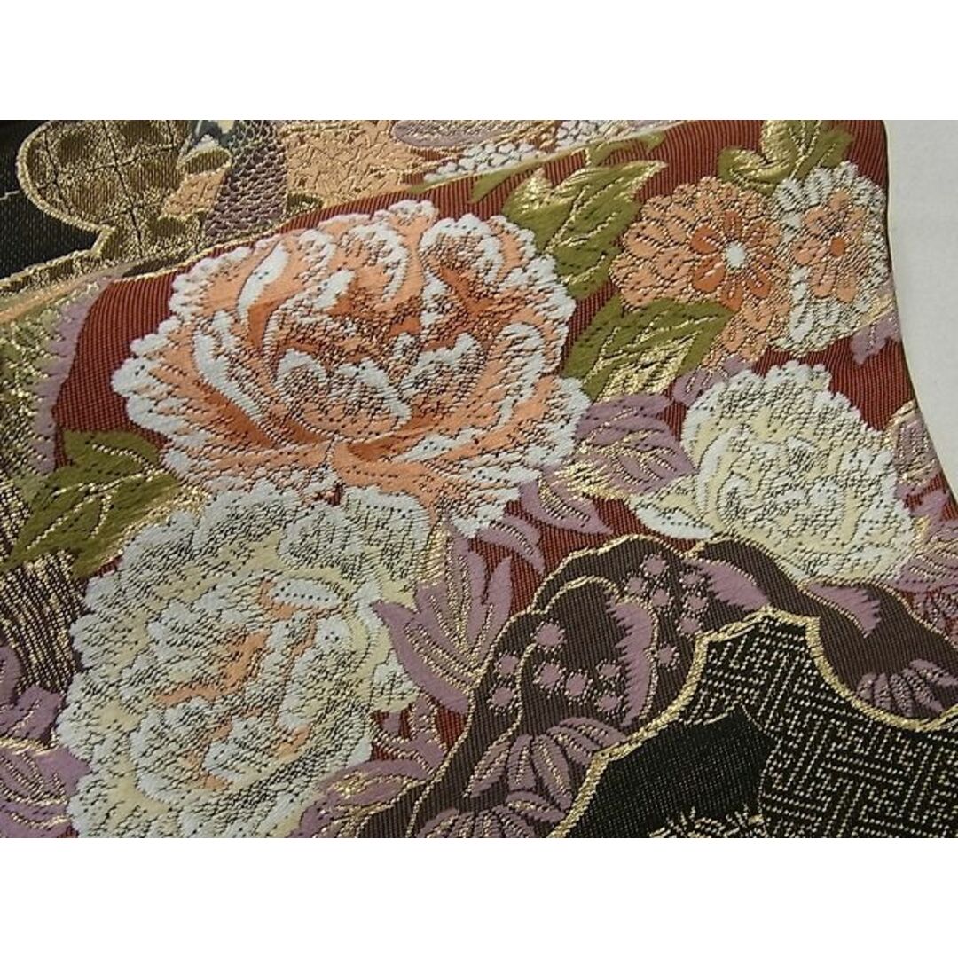 平和屋1■極上 六通柄袋帯 唐織 千鳥 黒地 金銀糸 逸品 1s046