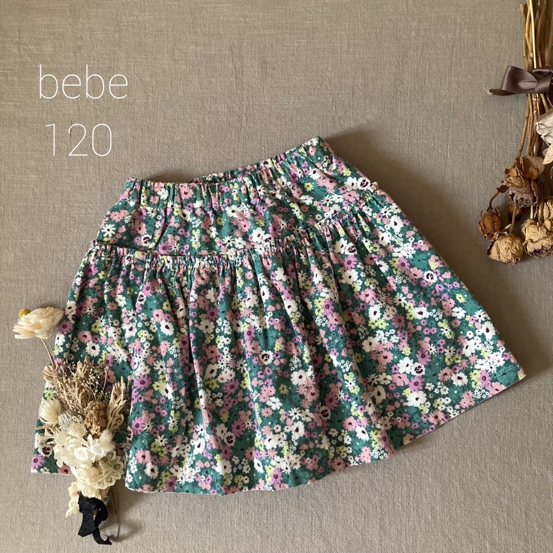 BeBe(ベベ)のbebe｜べべ くすみ色 お花柄 ❁⃘コーデュロイ 切り替えスカート120 キッズ/ベビー/マタニティのキッズ服女の子用(90cm~)(スカート)の商品写真