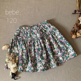 ベベ(BeBe)のbebe｜べべ くすみ色 お花柄 ❁⃘コーデュロイ 切り替えスカート120(スカート)