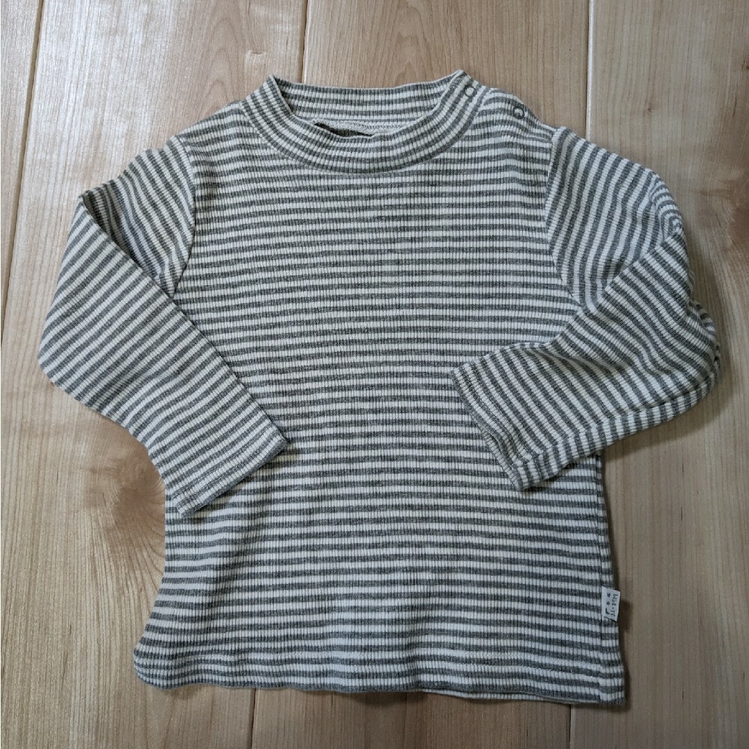 BeBe(ベベ)のBeBe 女の子用デニムワンピース＆ボーダーハイネックロングTシャツセット 90 キッズ/ベビー/マタニティのキッズ服女の子用(90cm~)(ワンピース)の商品写真