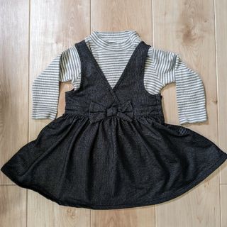 ベベ(BeBe)のBeBe 女の子用デニムワンピース＆ボーダーハイネックロングTシャツセット 90(ワンピース)