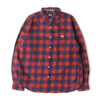 ステューシー(STUSSY)のSTUSSY ステューシー シャツ サイズ:S インディゴ ブロックチェック フランネル 長袖 シャツ インディゴ レッド トップス カジュアルシャツ 【メンズ】【中古】(シャツ)