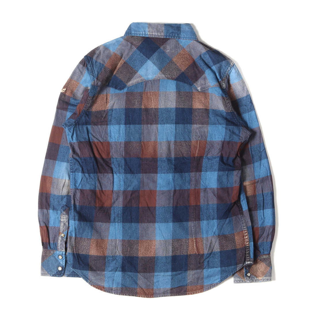 TMT ティーエムティー シャツ サイズ:M インディゴ チェック ウエスタン ネルシャツ DOUBLE WING INDIGO CHECK  SHIRTS 16AW インディゴ ブラウン 青 茶 トップス カジュアルシャツ 長袖【メンズ】【中古】