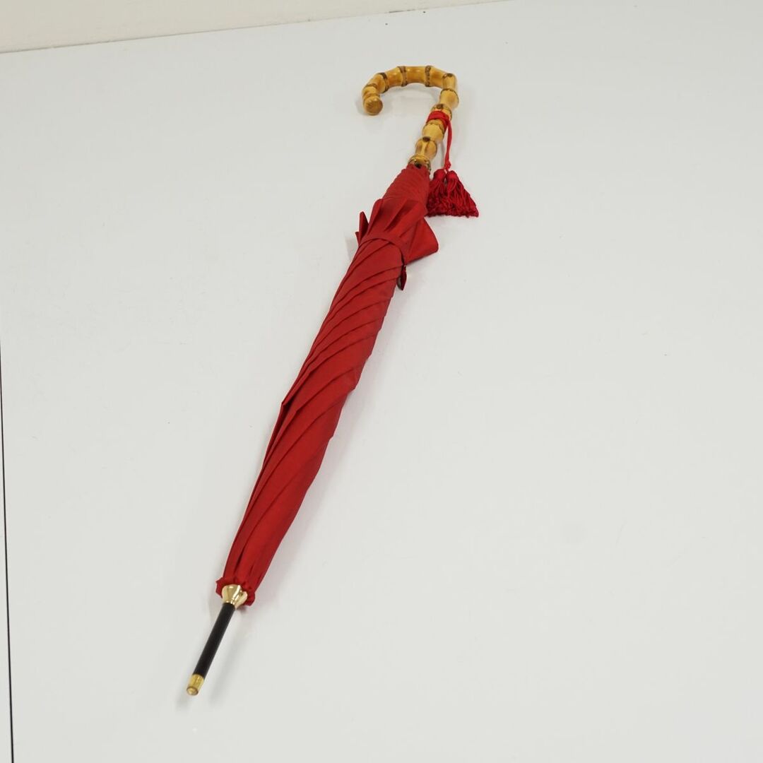 WAKAO ワカオ 傘 USED美品 バンブークラシック シンプル レッド 赤 無地 富士絹 高級 55cm KR A0159 6