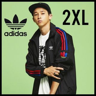 アディダス(adidas)の【ルーズフィット】adidas★トラックジャケット★ジャージ★ブルゾン★黒2XL(ナイロンジャケット)