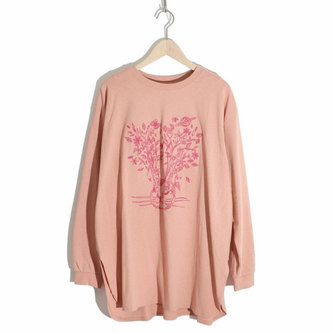 スカラー133640：花を咲かせたウサギ刺繍 ロングスリーブTシャツ