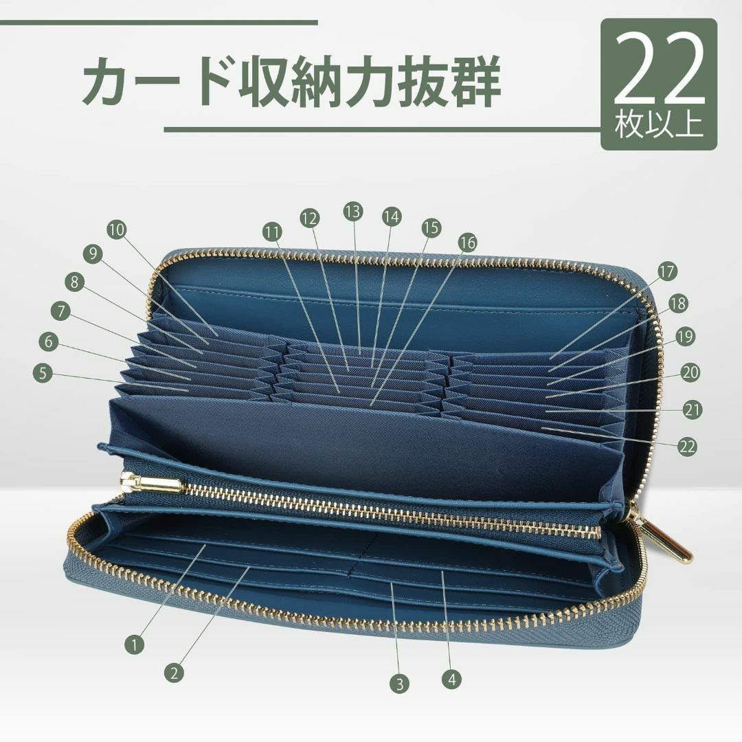 【色: ブルー】長 財布 財布 カード22枚 大容量 YKKファスナー 多機能財