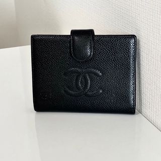 シャネル(CHANEL)のCHANEL シャネル がま口 折財布 キャビアスキン ゴールド金具(財布)