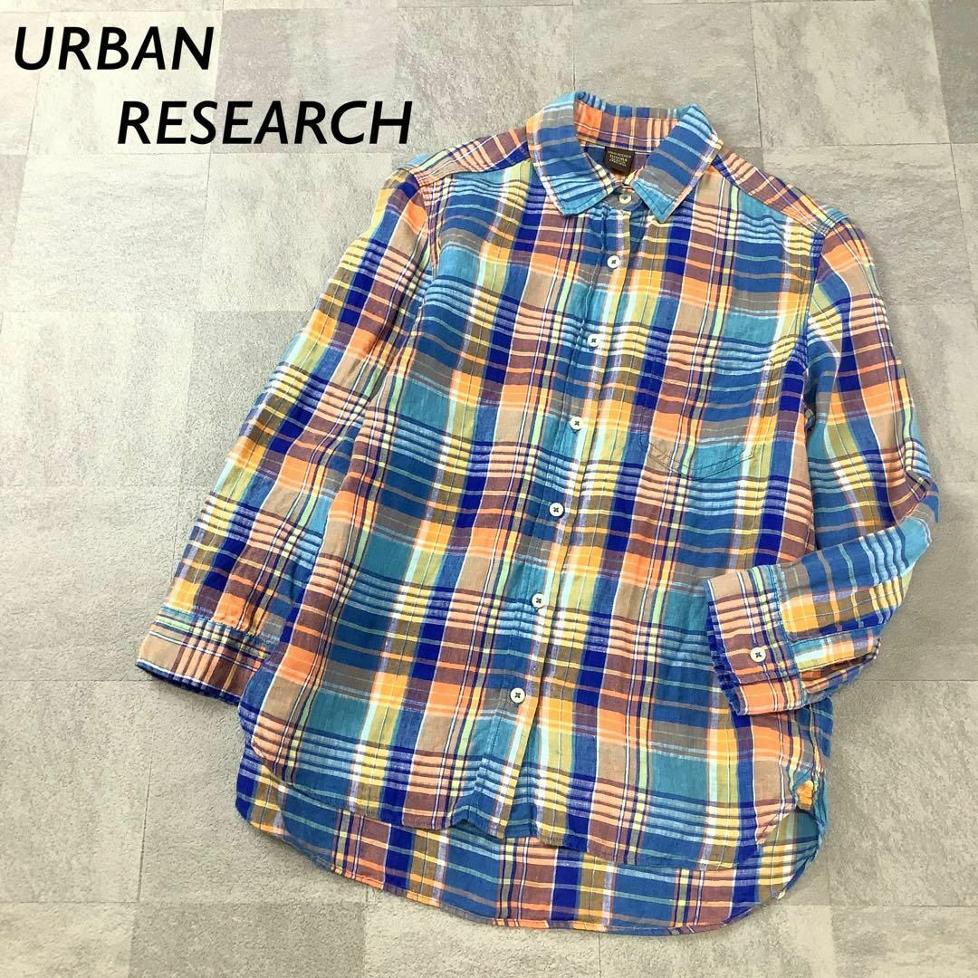 URBAN RESEARCH DOORS(アーバンリサーチドアーズ)のURBAN RESEARCH DOORS チェック リネン シャツ ブルー系 レディースのトップス(シャツ/ブラウス(長袖/七分))の商品写真