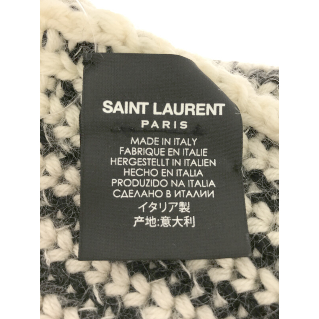 SAINT LAURENT PARIS サンローラン パリ アルパカ混 ウールニットマフラー ホワイト ブラック 2