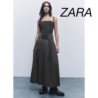 ザラ(ZARA)の最終値下げ タグ付き新品ZARA プリーツ ビスチェワンピース M(ロングワンピース/マキシワンピース)