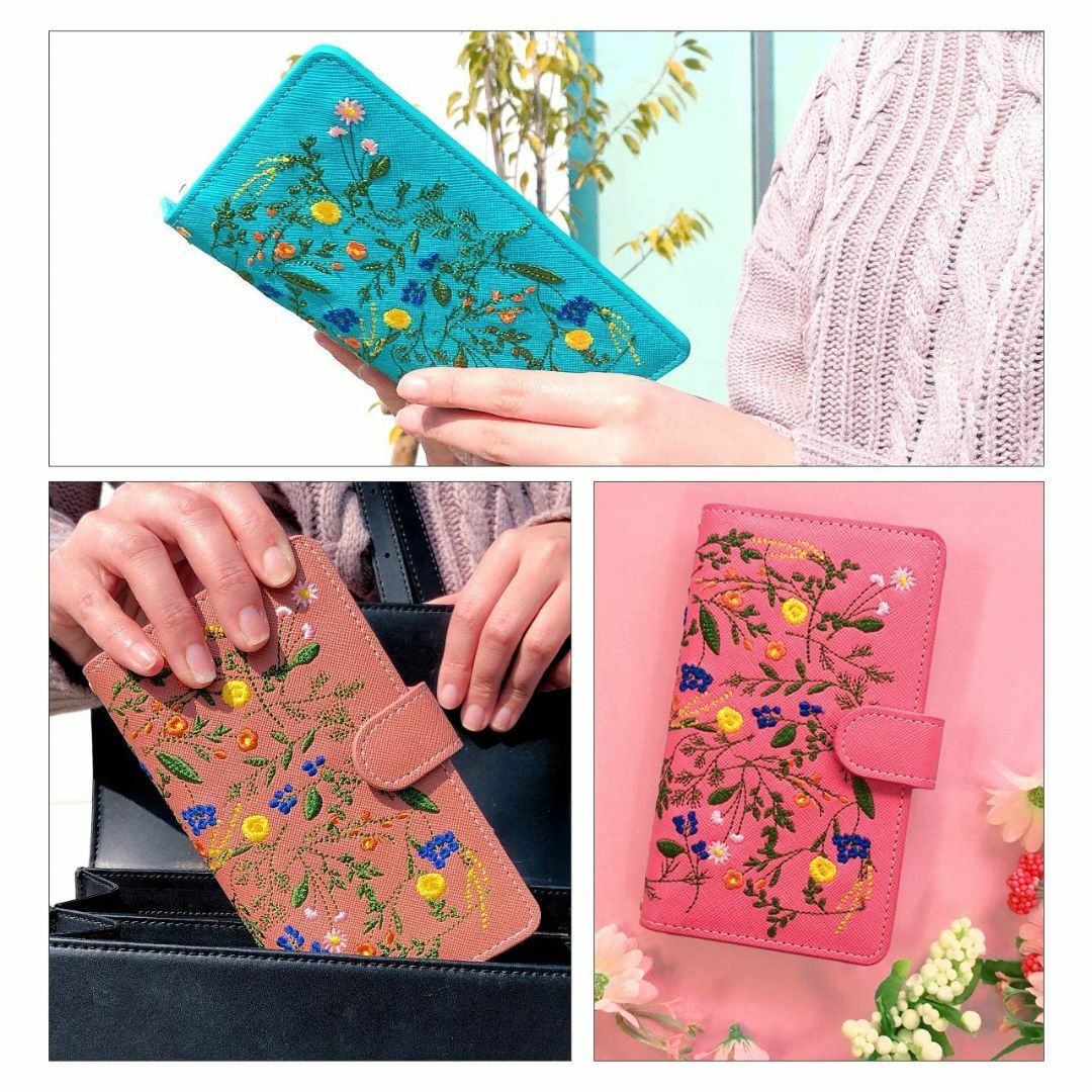 iPhone 13 ケース カバー ボタニカル 花 刺繍 手帳 手帳型 iPho