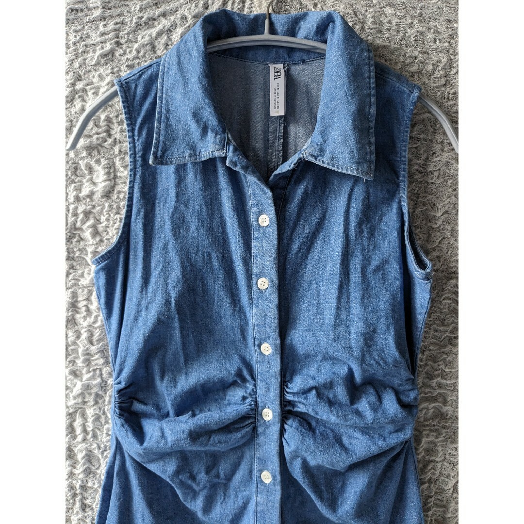 ZARA(ザラ)のZARA ザラ●ノースリーブ デニムワンピース ミニ S●美品 レディースのワンピース(ミニワンピース)の商品写真