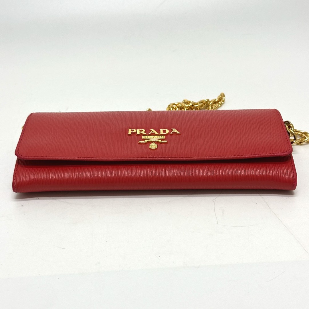 プラダ PRADA チェーンウォレット 1BP290 ロゴ 長財布 レザー レッド