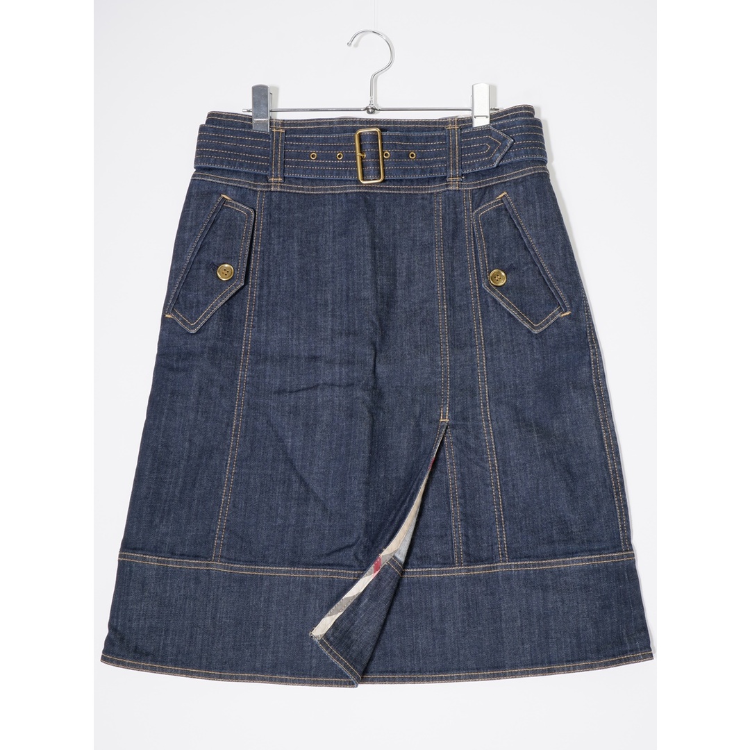 BURBERRY - BURBERRY LONDONバーバリーロンドン 裏チェック使い ベルト付きストレッチデニムスカート【40】【LSKA72639】