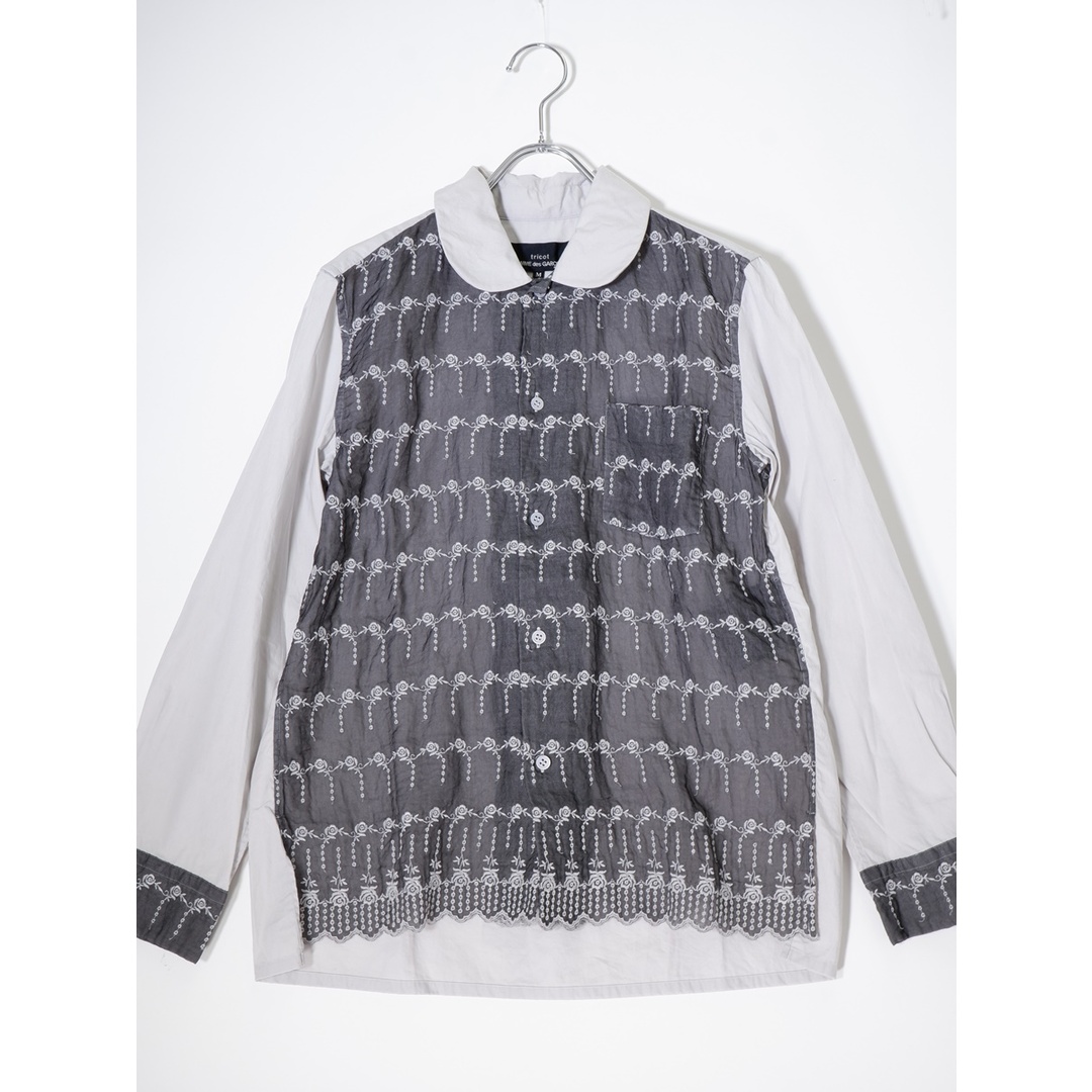 tricot COMME des GARCONSトリココムデギャルソン 2019SS 染色加工フラワー刺繍シフォン切替ラウンドカラー丸襟ブラウスシャツ【M】【LSHA72692】トップス