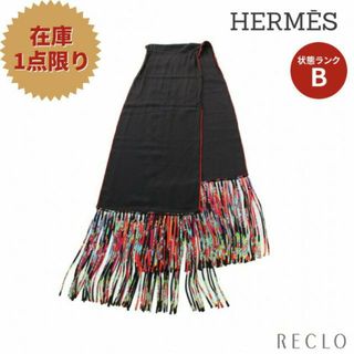 エルメス(Hermes)の ストール シルク ブラック マルチカラー フリンジ(ストール/パシュミナ)