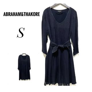 ABRAHAM&THAKORE シルク チュニック ワンピース 七分袖 黒 S(ひざ丈ワンピース)