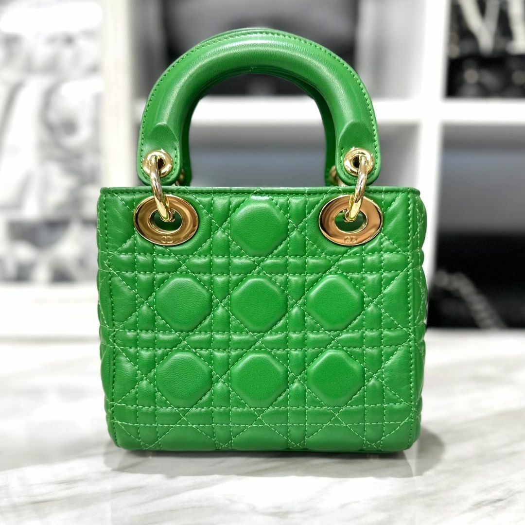 美品☆ レディディオール ミニ カナージュ 緑 2way ハンドバッグ
