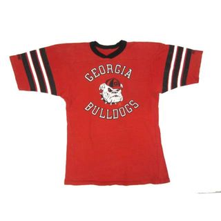 【中古】BRAND UNKNOWN GEORGIA BULLDOGS フットボールTシャツ ブルドッグプリント レッド×ホワイト×ブラック 【サイズ：S位】(Tシャツ/カットソー(半袖/袖なし))