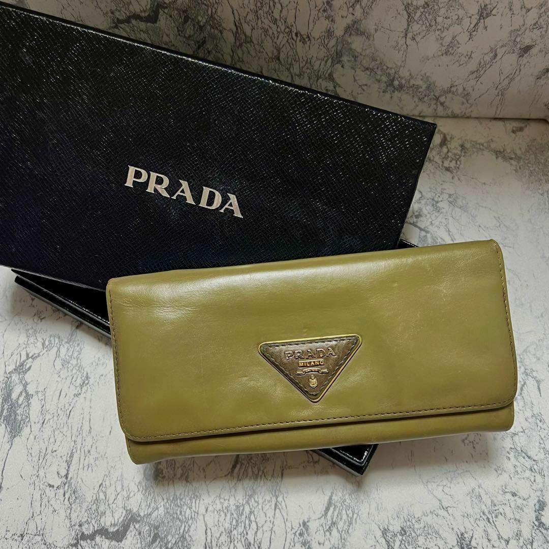 ★PRADA・プラダ★長財布 オリーブグリーン 希少ロゴ