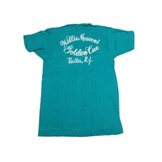 Deadstock プリント入り ポケット付き Tシャツ ターコイズ系 Made in U.S.A【サイズ：M位】【ポケT】(Tシャツ/カットソー(半袖/袖なし))