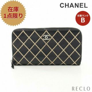 シャネル(CHANEL)のワイルドステッチ ラウンドファスナー長財布 レザー ブラック シルバー金具(財布)