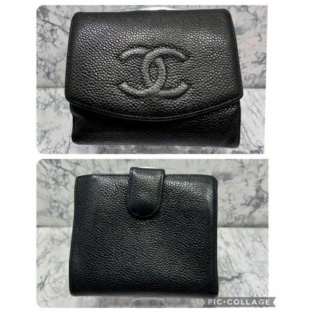 CHANEL(シャネル)の★CHANEL・シャネル★人気‼️折財布　黒　キャビアスキンWホック レディースのファッション小物(財布)の商品写真