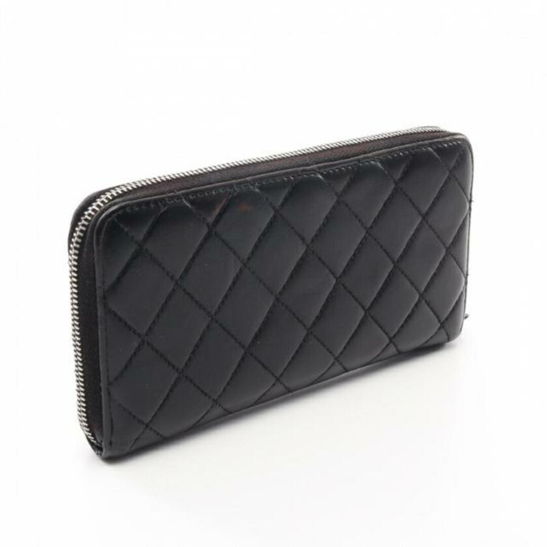 シャネル　CHANEL マトラッセ　ラウンド 長財布　黒×シルバー金具