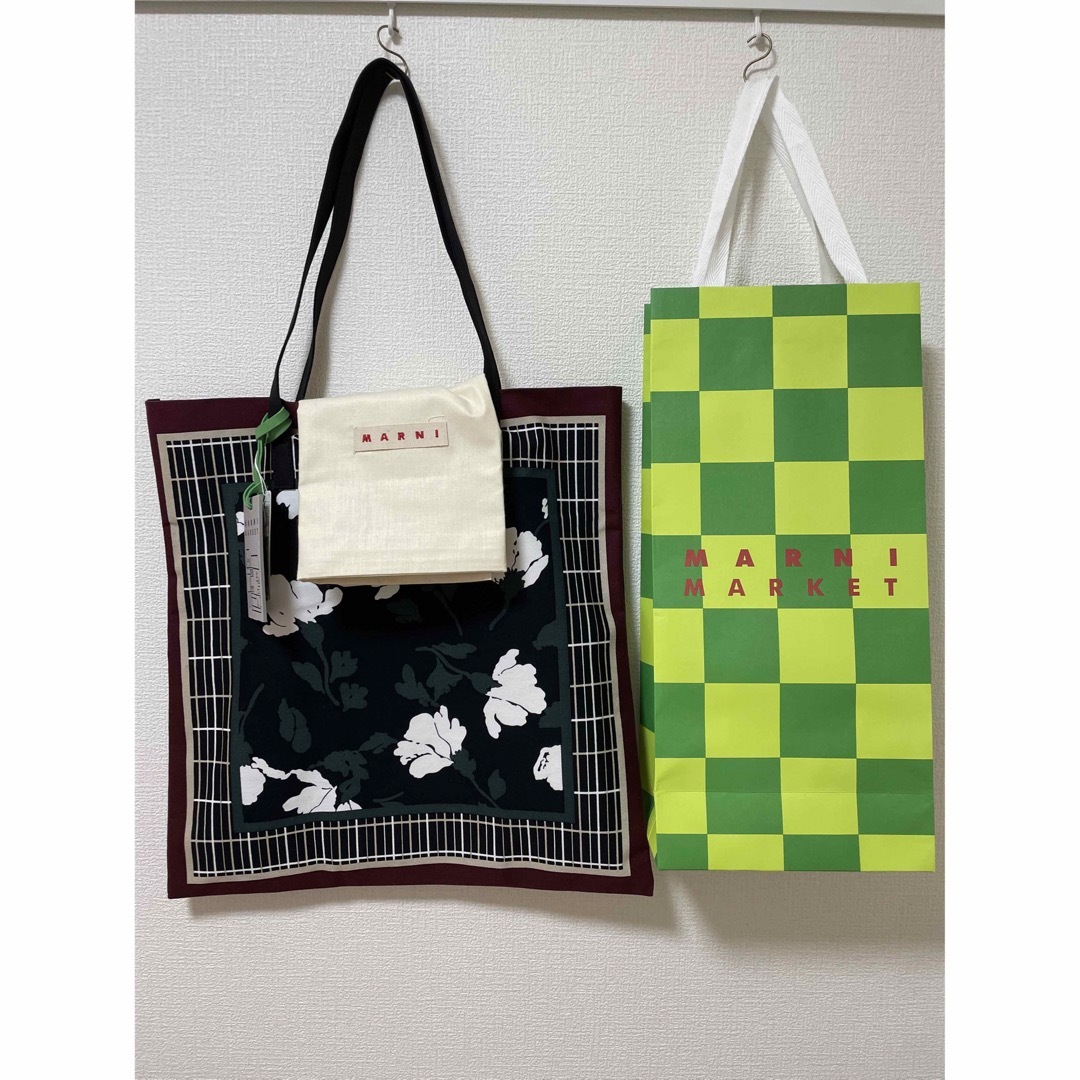 MARNI バンダナトート　バーガンディーフラワー