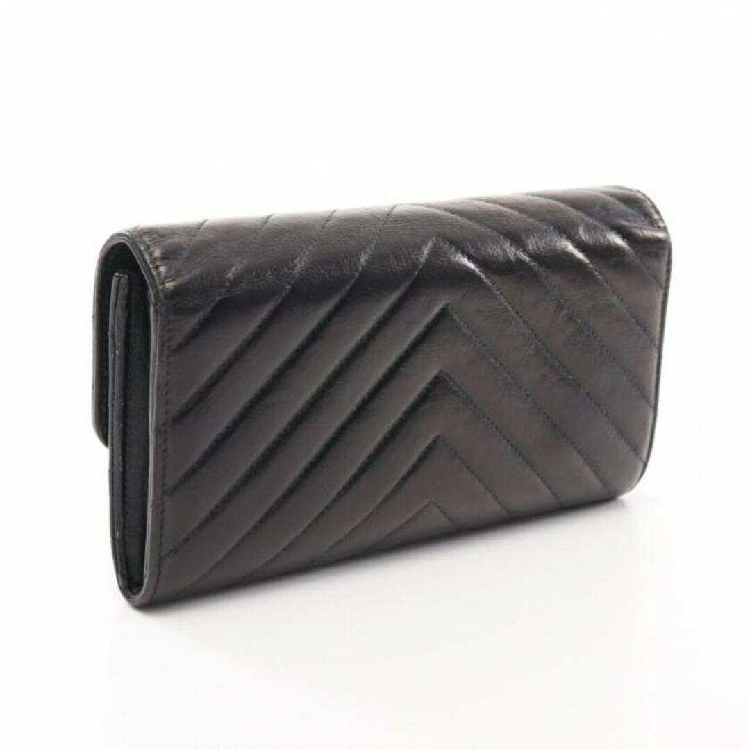 CHANEL(シャネル)のシェブロン Vステッチ 二つ折り長財布 レザー ブラック ゴールド金具 レディースのファッション小物(財布)の商品写真