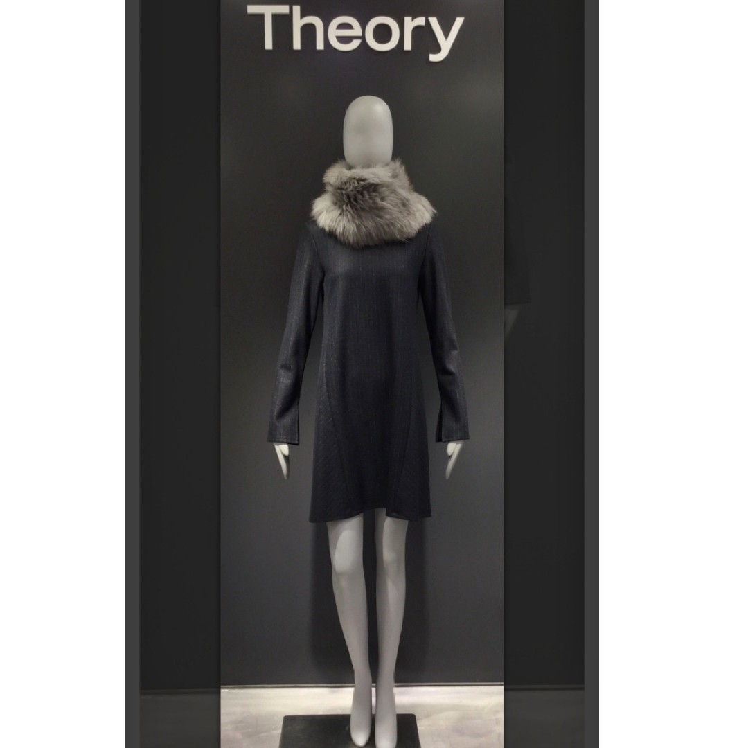 theory - セオリー ✿ ワンピース 0 黒 ストライプ 袖スリット