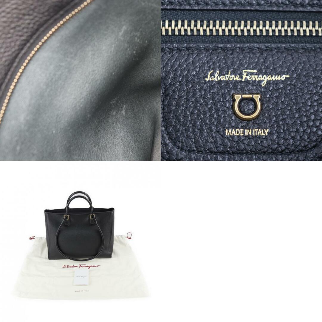 Salvatore Ferragamo サルヴァトーレ フェラガモ ガンチーニ  トートバッグ 21 0914 レザー   ブラック ゴールド金具  2WAY ショルダーバッグ 【本物保証】