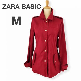 ザラ(ZARA)のザラベーシック　トレンチコートM　レッド　アウター　体型カバー　ベルト付　着痩せ(トレンチコート)