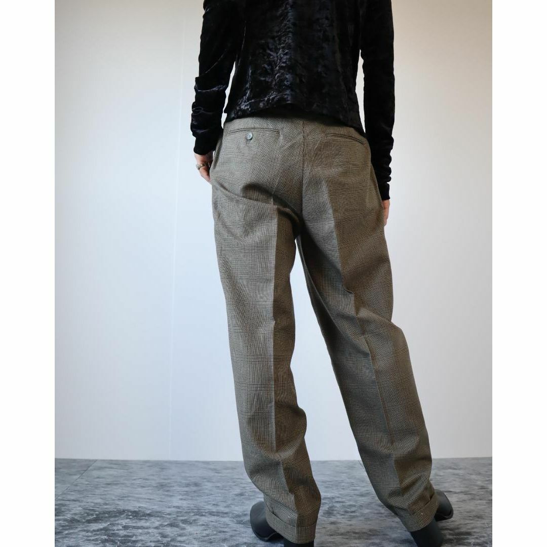 ART VINTAGE(アートヴィンテージ)の【vintage】ウール グレンチェック柄 2タック ワイド スラックス W32 メンズのパンツ(スラックス)の商品写真