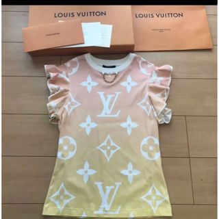 LOUIS VUITTON モノグラムの総柄が浮かび上がる白フリルカットソー-