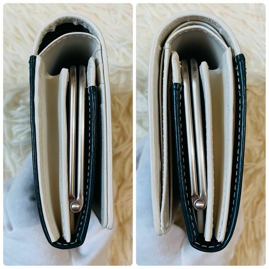 新品*agnes b. 二つ折り 財布 ガマ口 レザー 本革 グリーン ホワイト