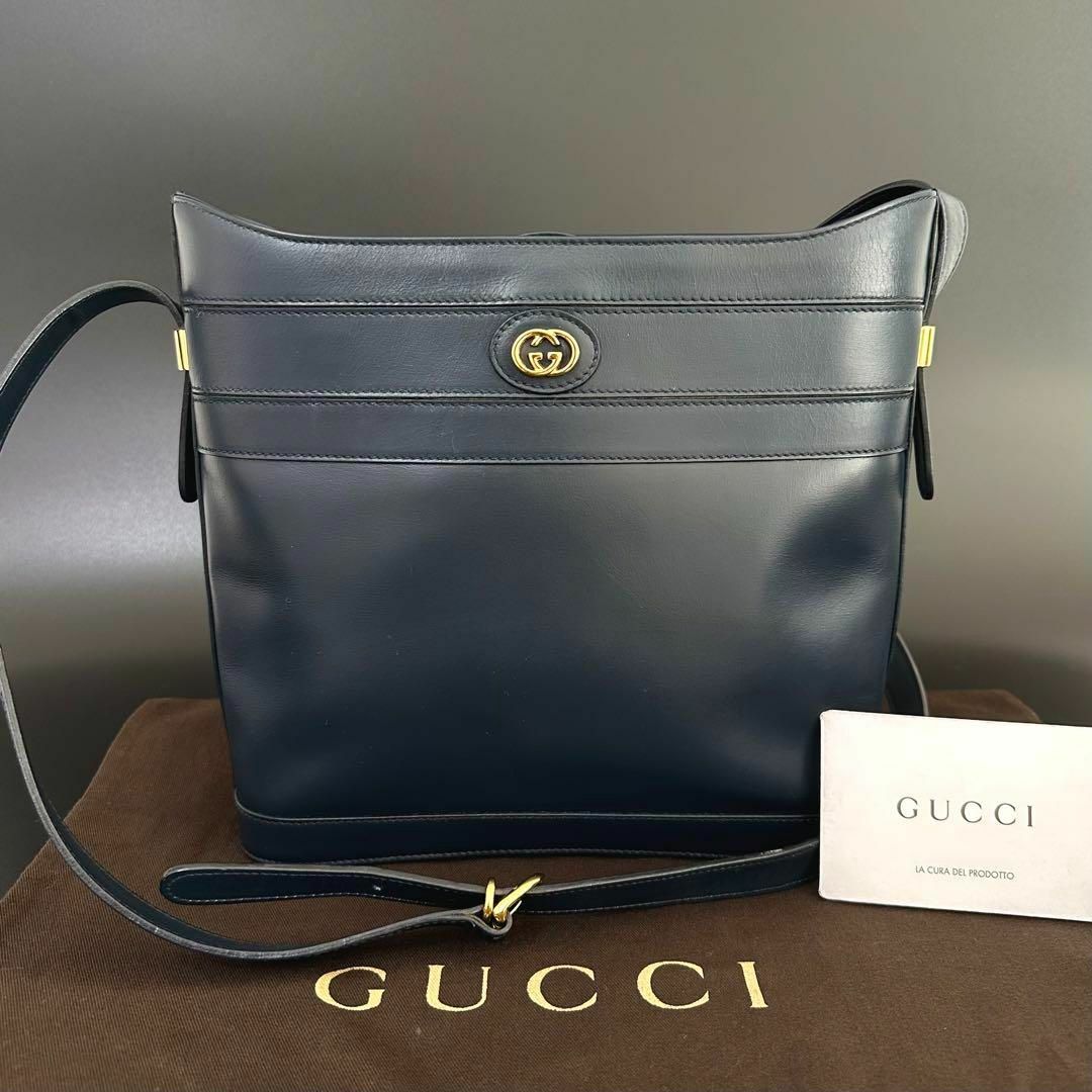 グッチ オールドグッチ GUCCI ショルダーバッグ ネイビー レザー-