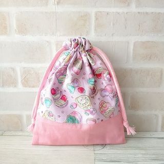 【ハンドメイド】巾着袋 コップ袋 スイーツ×小花柄(ランチボックス巾着)